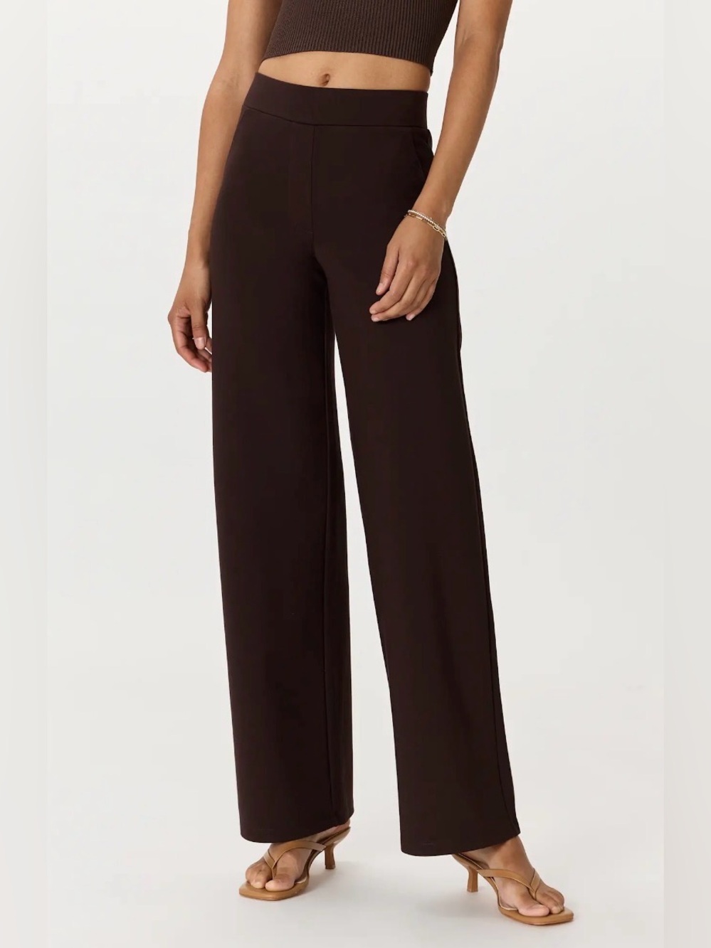 Quince Chocolate Brown Wide-Leg Pull-On Ponte Pants